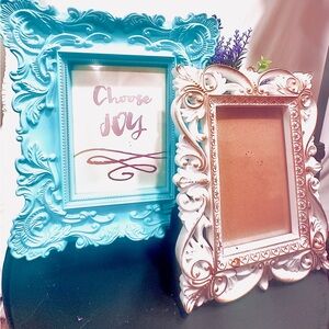 Whimsical Teal and White Ornate Picture Frames